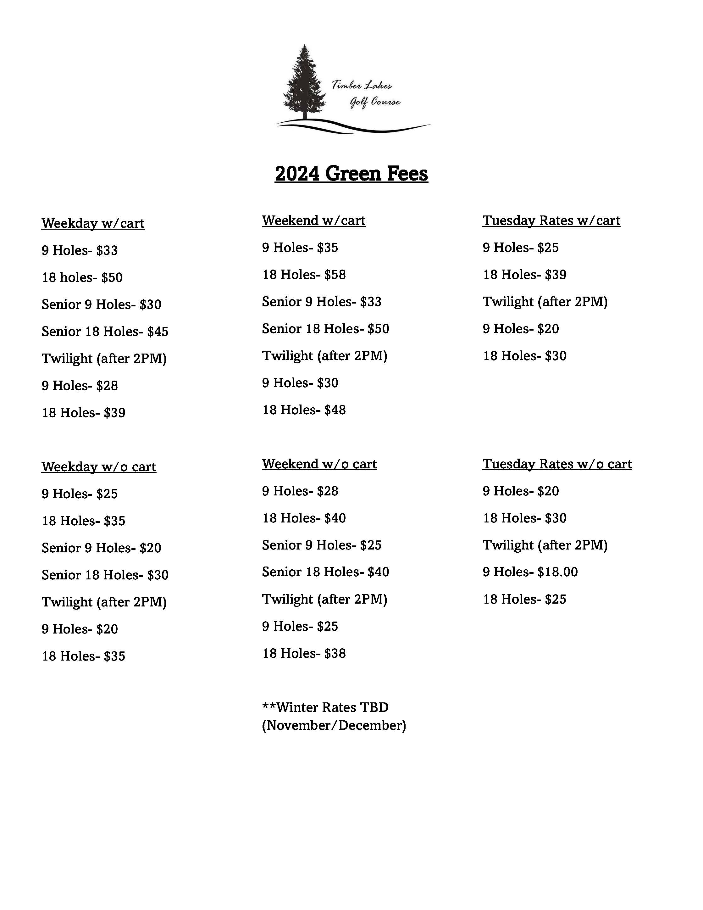 Golf Rates Timber Lakes Golf Course